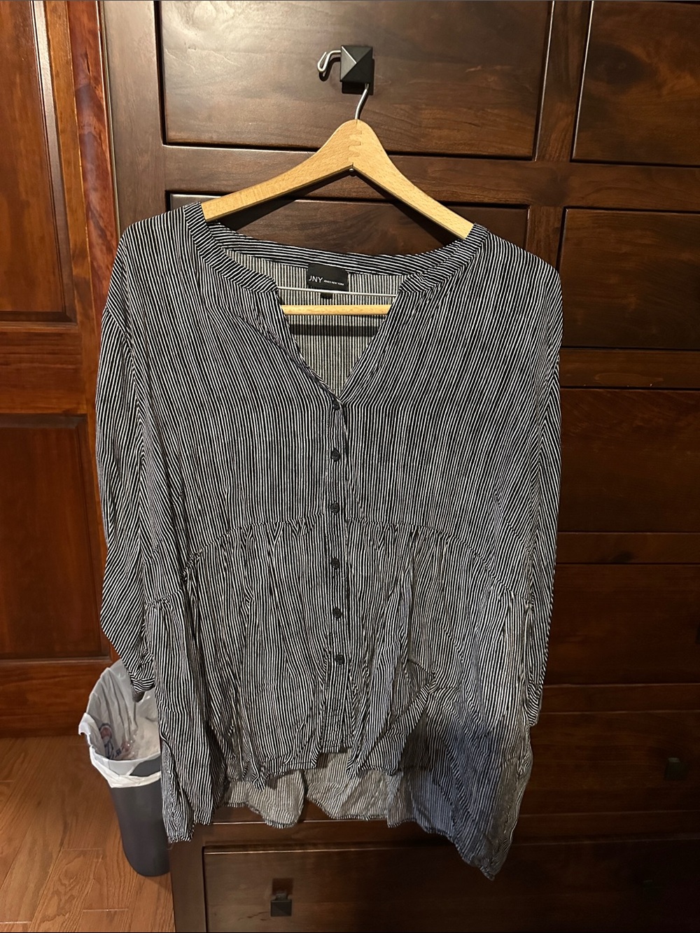 NY Collection Black & White Striped Button-Front Blouse